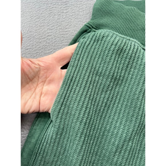 Aerie Lounge Pants Womens Sz XS Green Ribbed Wide Leg Drawstring Waist Pockets - Picture 2 of 13